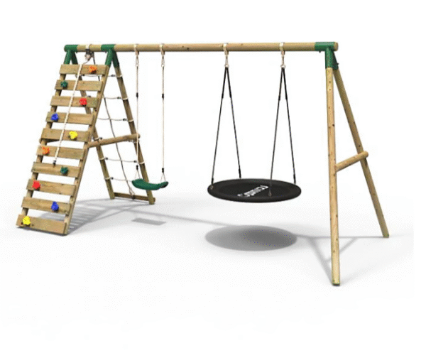 KIDS SWING SET WITH CLIMBING WALL