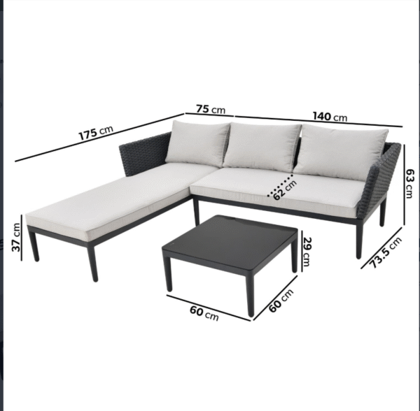 Outdoor Corner Sofa Set with Chaise Longue and Coffee Table - Image 4