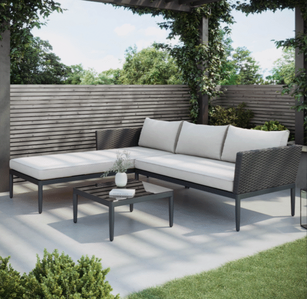 Outdoor Corner Sofa Set with Chaise Longue and Coffee Table