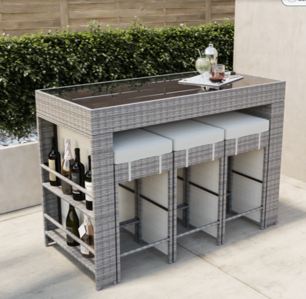 6 seater grey rattan bar set with premium glass top - Image 3