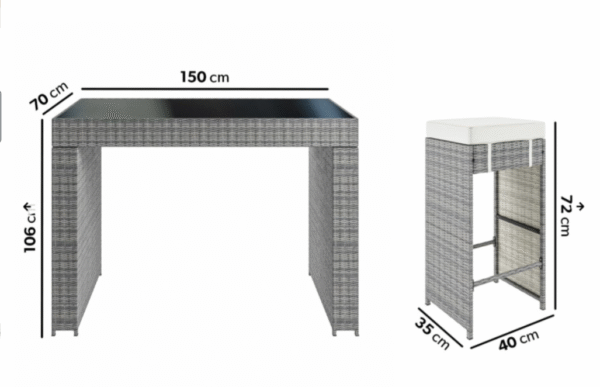 6 seater grey rattan bar set with premium glass top - Image 2