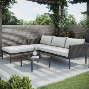 Outdoor Corner Sofa Set with Chaise Longue and Coffee Table